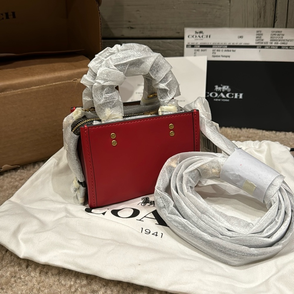 COACH Rogue 12 (tiny) in Glovetanned SMOOTH Brick Red Colorblock NEW, NWT